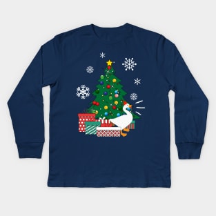 Honk Goose Around The Christmas Tree Kids Long Sleeve T-Shirt
